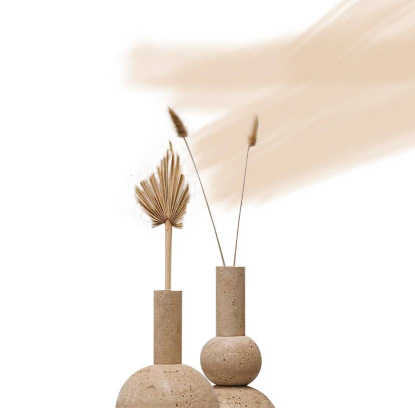 UNIQUE MARBLE VASE, TRAVERTINE TABLE TOP DECORATIVE OBJECT
