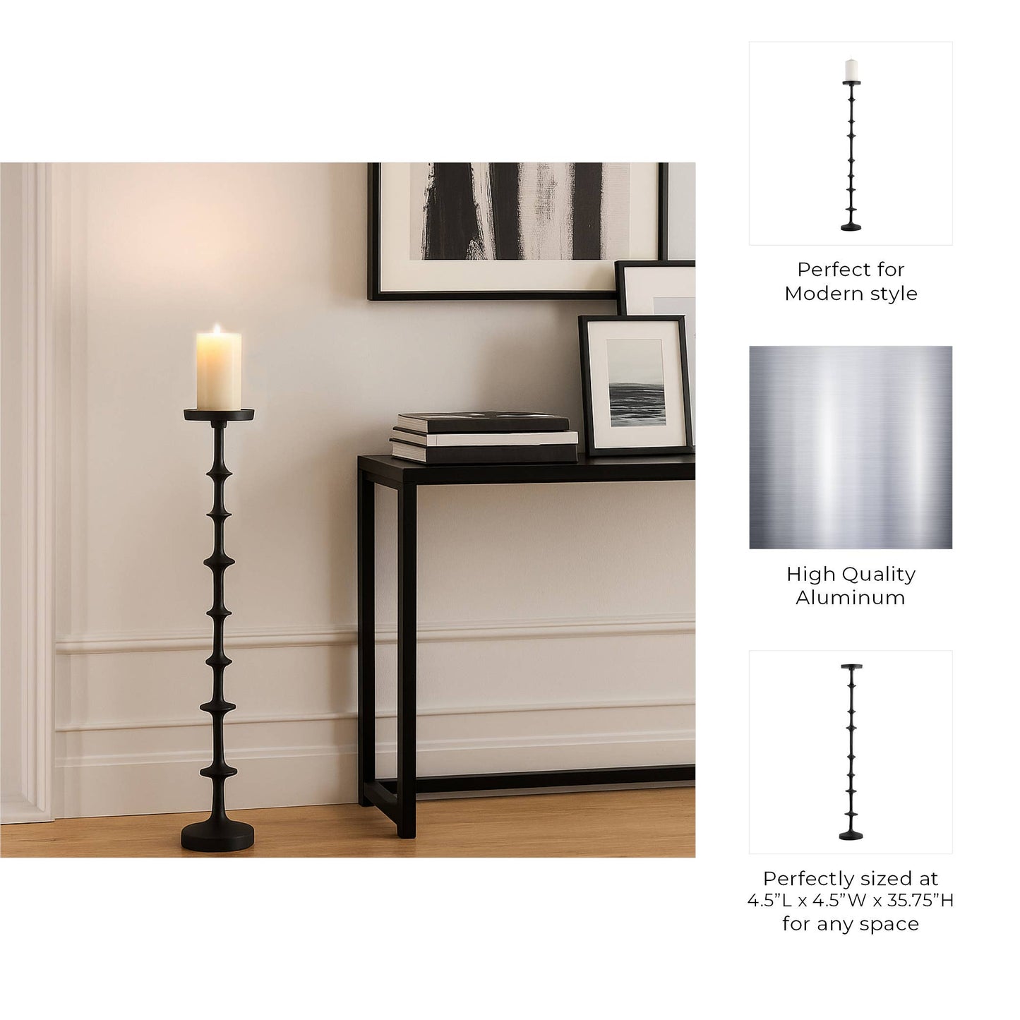 Floor Pillar Candle Holder - Black Metal Abacus, 36 in.