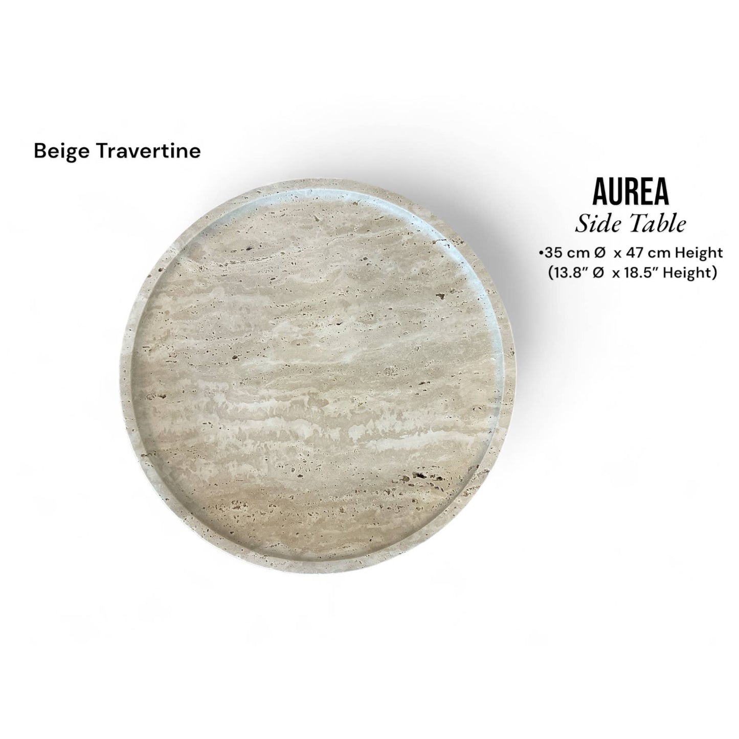 AUREA Side Table, Beige Travertine Stone Nightstand