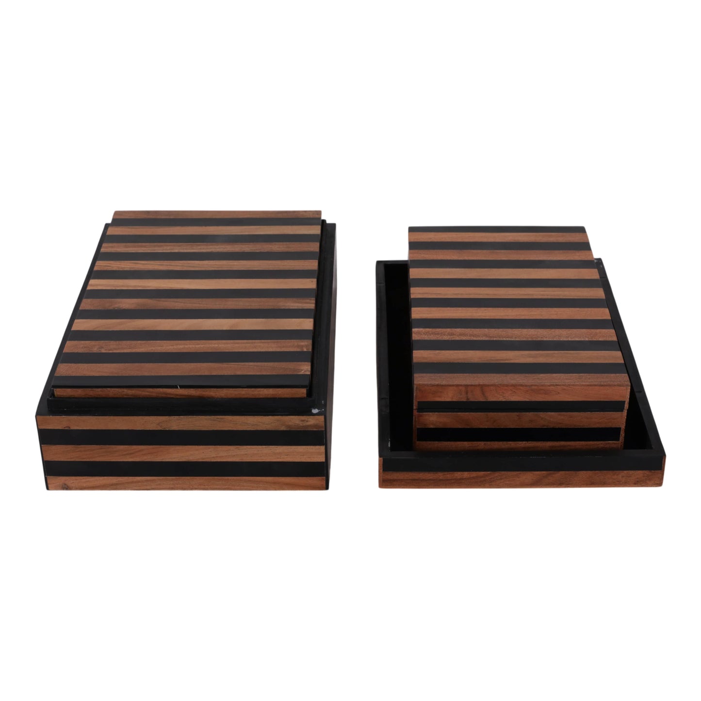 Resin Striped Decorative Boxes Set - Brown, 10/11/12 in.