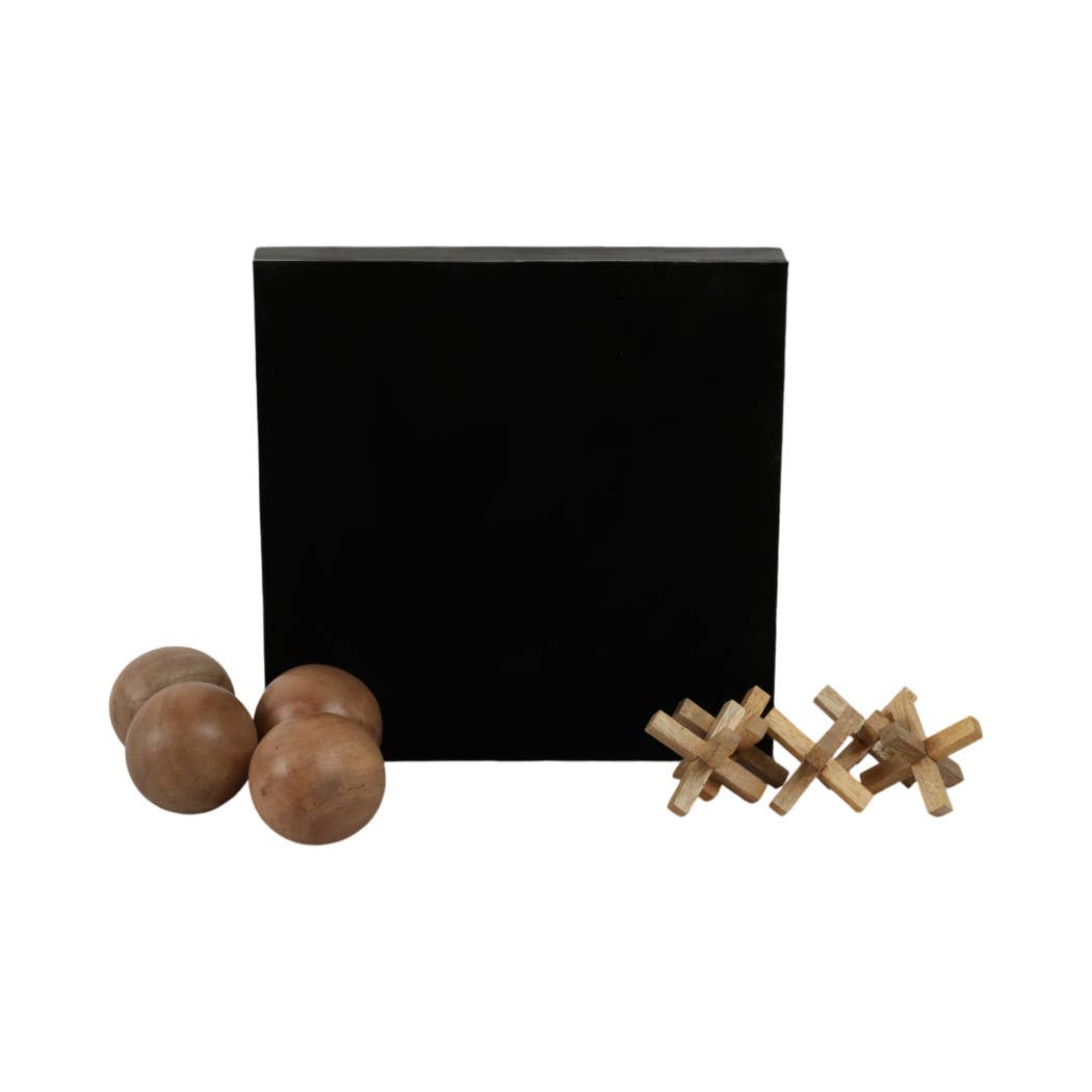 Board Game - Black Wood Tic Tac Toe, 10x10 in.