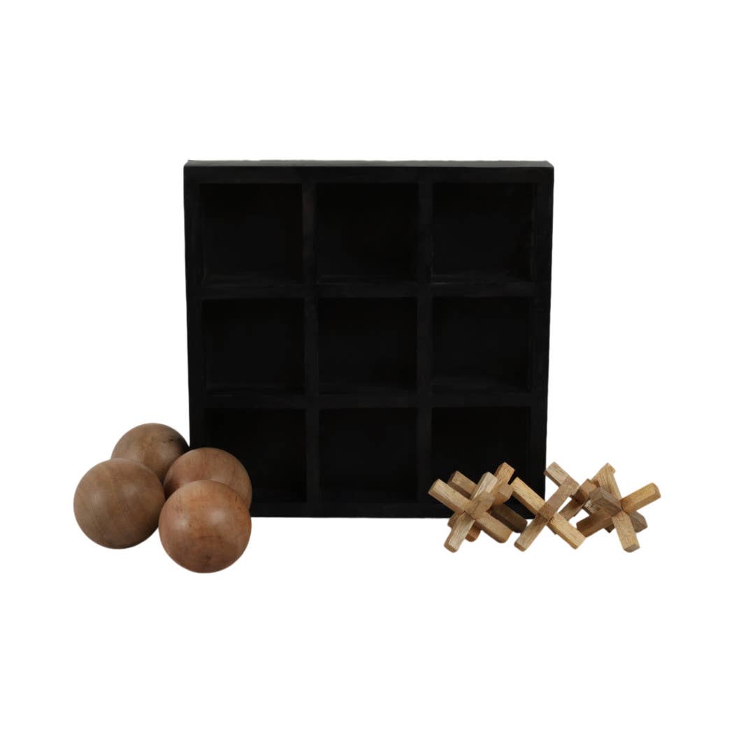 Board Game - Black Wood Tic Tac Toe, 10x10 in.