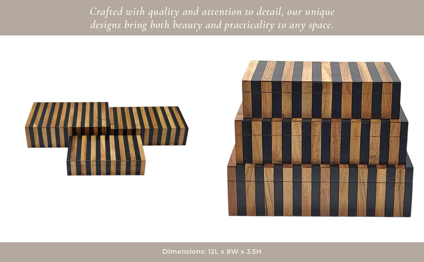 Resin Striped Decorative Boxes Set - Brown, 10/11/12 in.