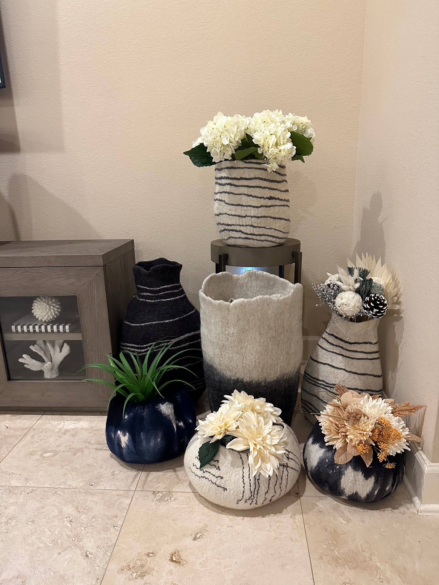 Hand-Felted Wool Eclipse Floor Vases