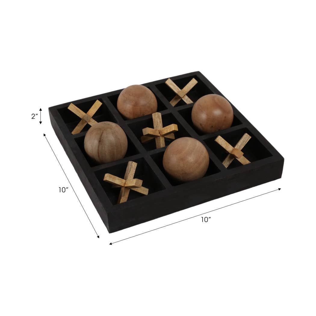 Board Game - Black Wood Tic Tac Toe, 10x10 in.