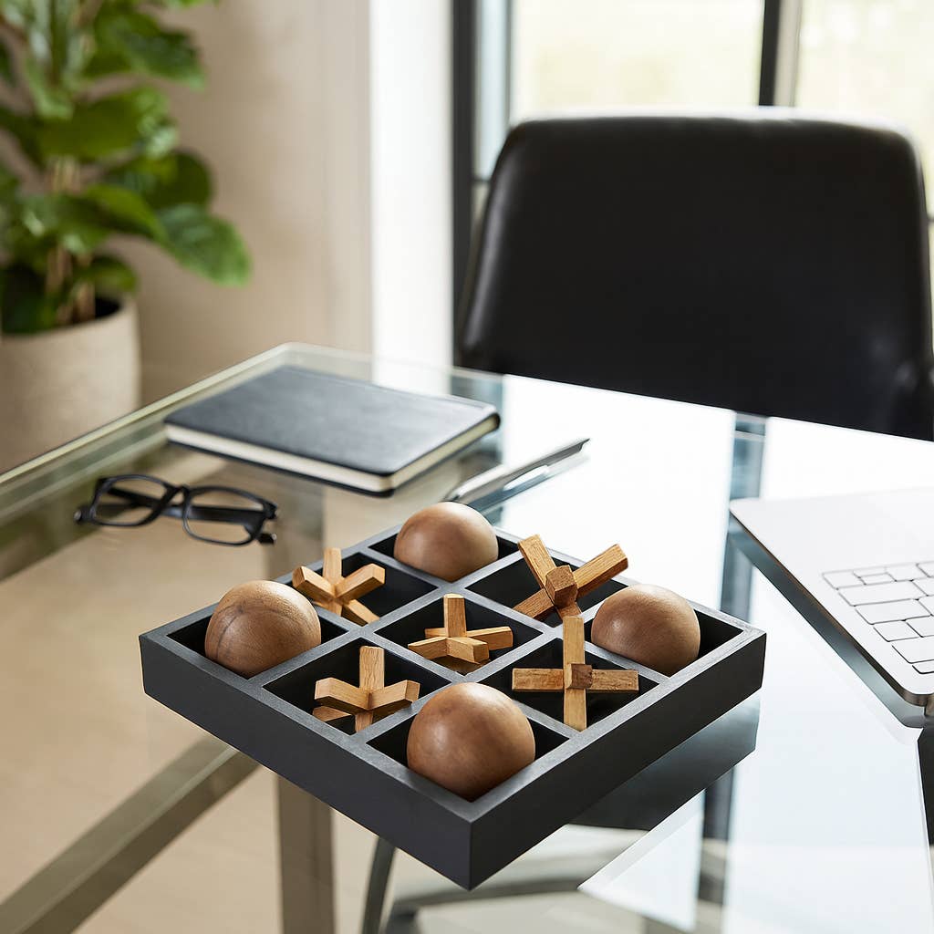 Board Game - Black Wood Tic Tac Toe, 10x10 in.