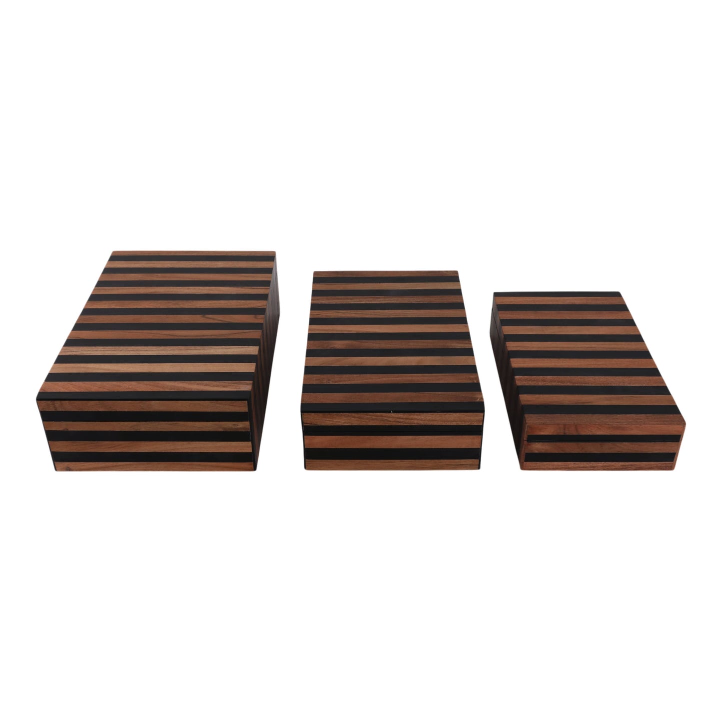 Resin Striped Decorative Boxes Set - Brown, 10/11/12 in.