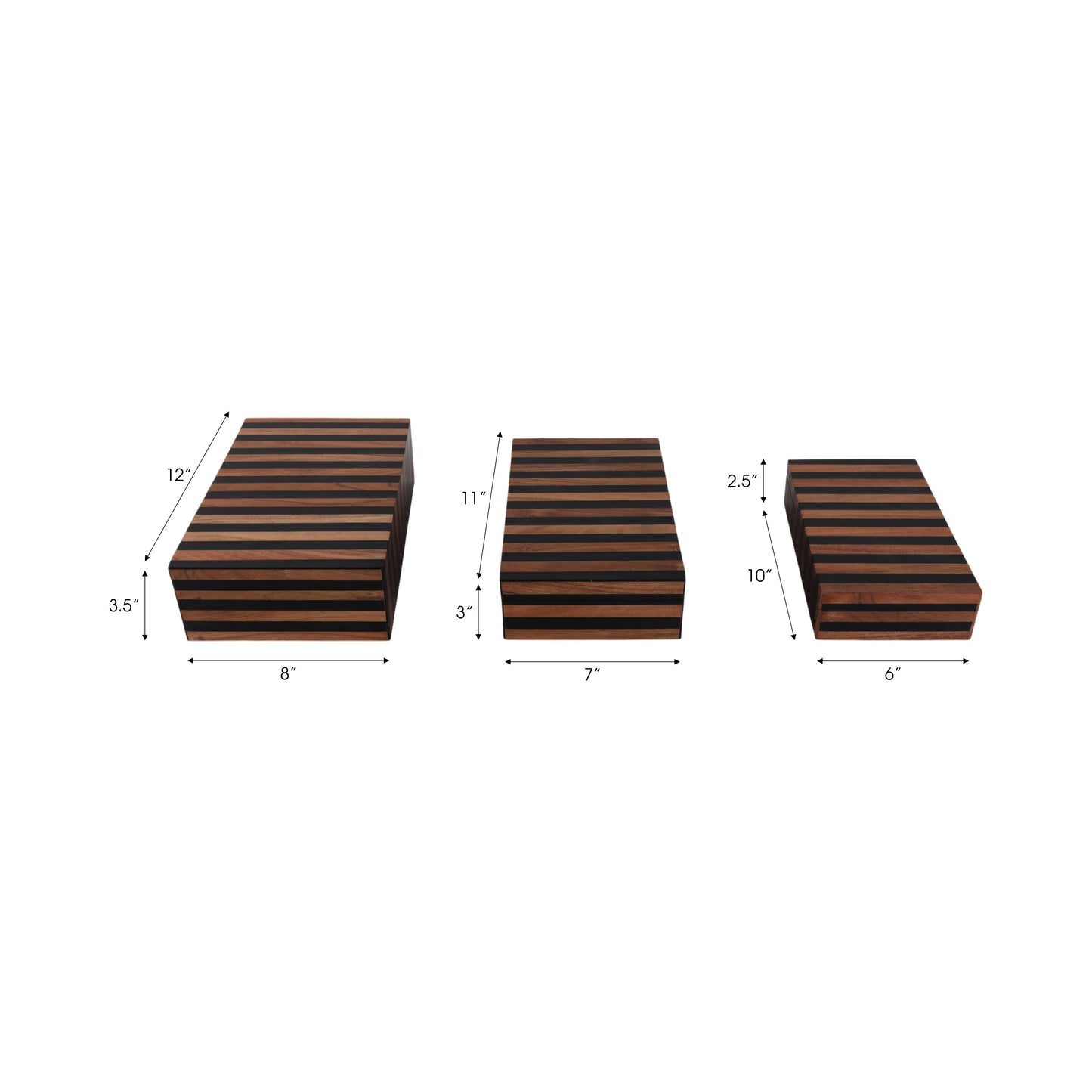 Resin Striped Decorative Boxes Set - Brown, 10/11/12 in.