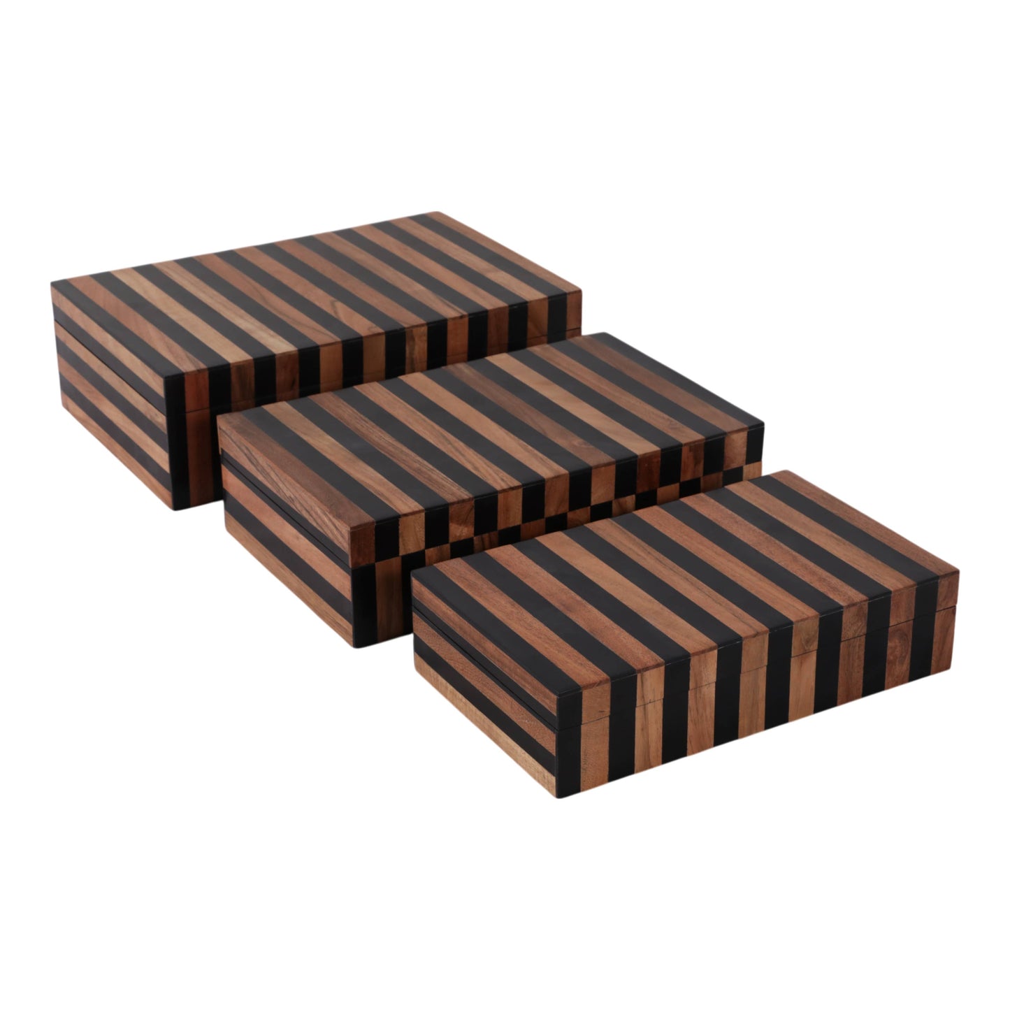 Resin Striped Decorative Boxes Set - Brown, 10/11/12 in.