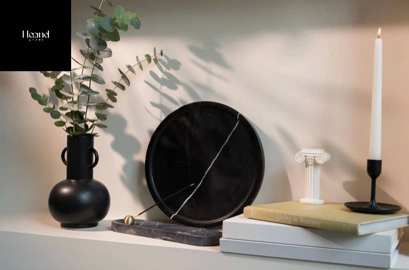 MARBLE PLATTER, BLACK Round Concrete Tray, Bathroom Tray