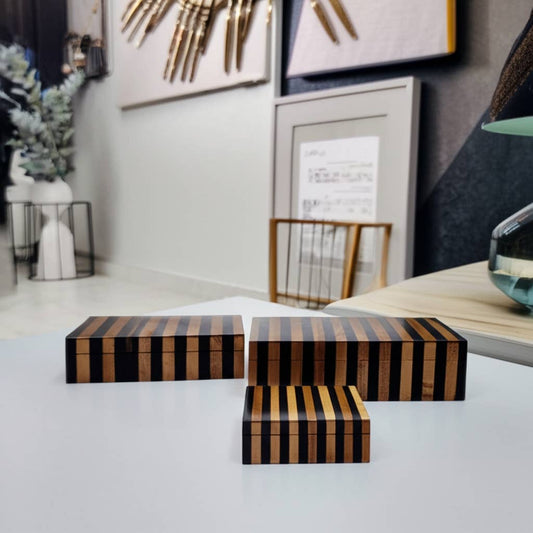 Resin Striped Decorative Boxes Set - Brown, 10/11/12 in.