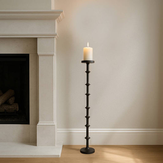 Floor Pillar Candle Holder - Black Metal Abacus, 36 in.