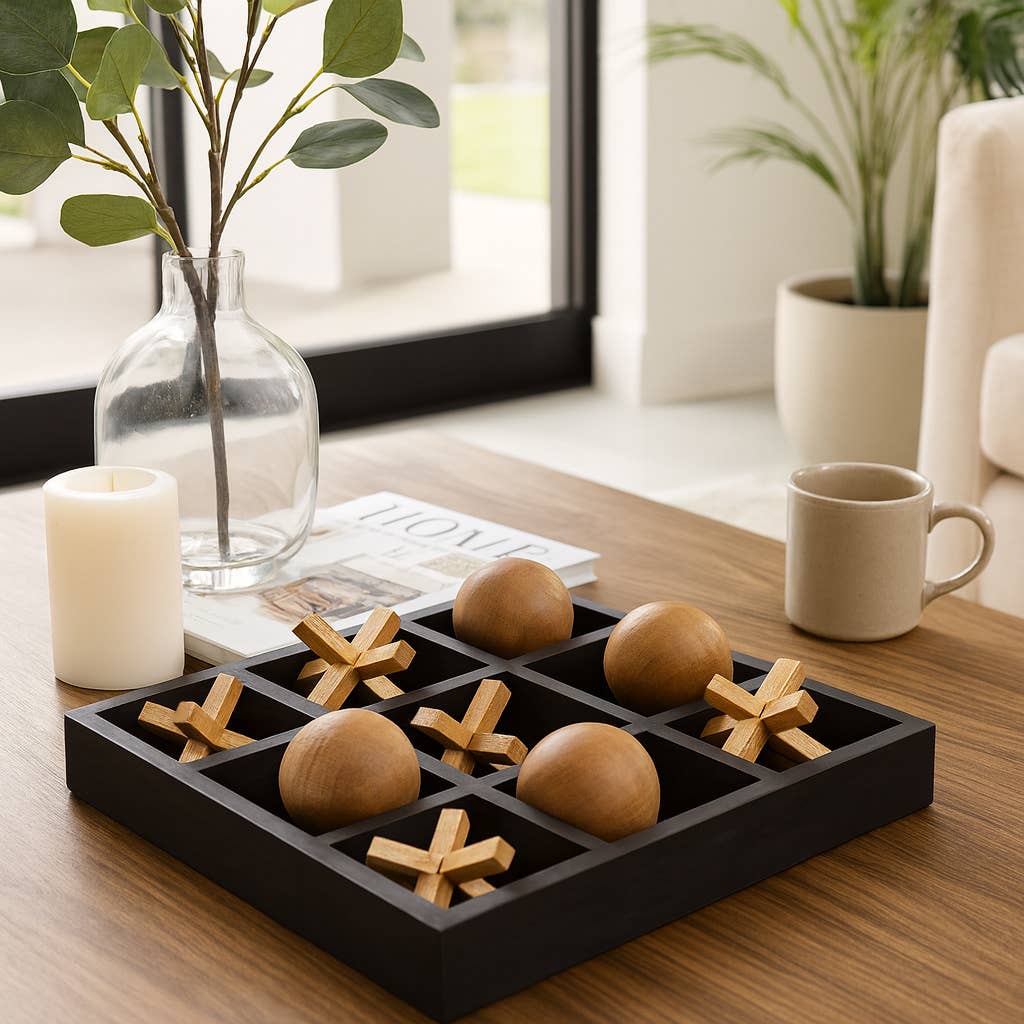Board Game - Black Wood Tic Tac Toe, 10x10 in.