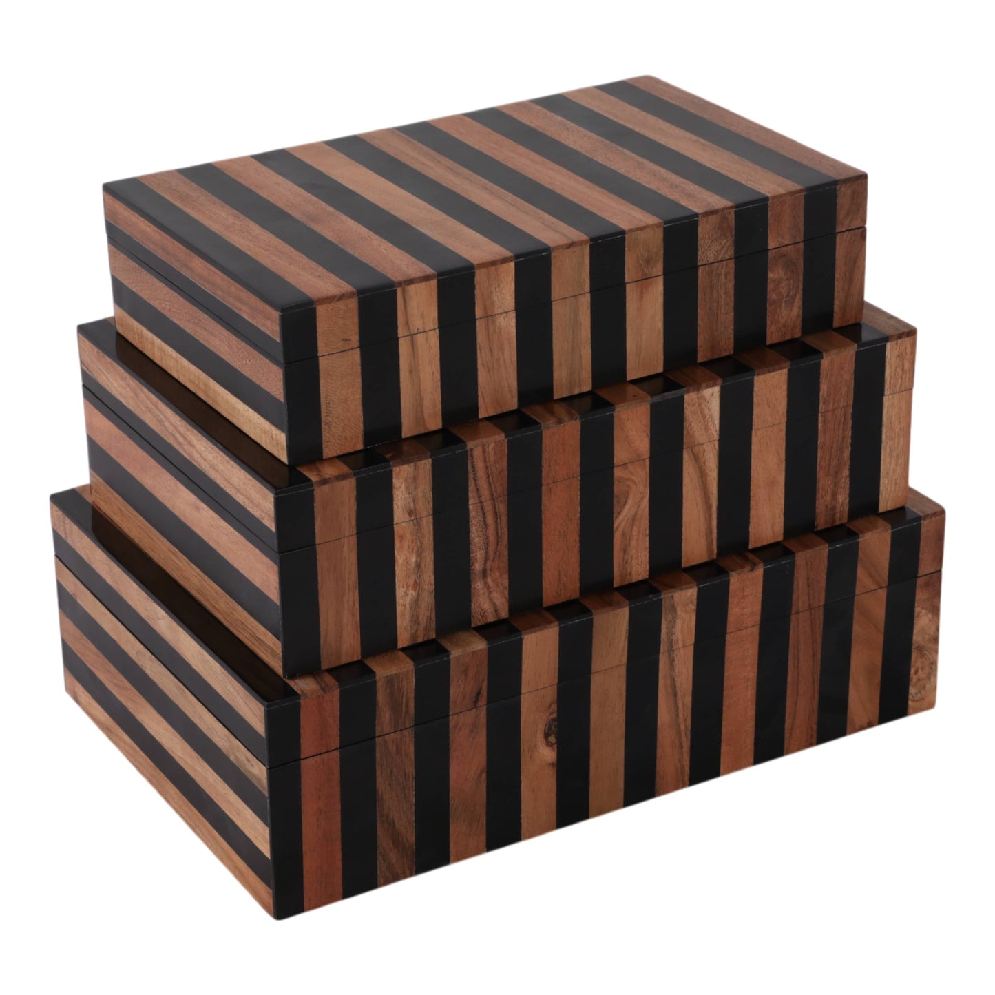 Resin Striped Decorative Boxes Set - Brown, 10/11/12 in.