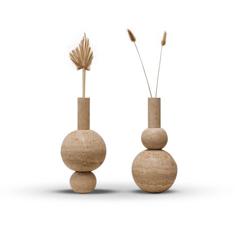 UNIQUE MARBLE VASE, TRAVERTINE TABLE TOP DECORATIVE OBJECT