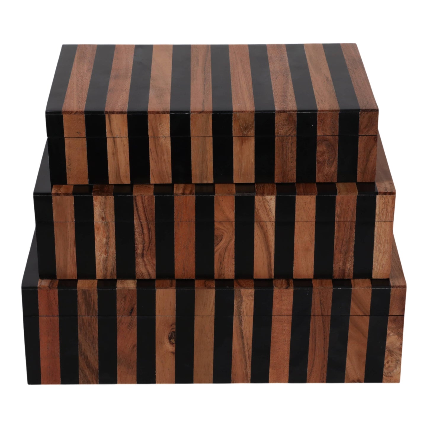 Resin Striped Decorative Boxes Set - Brown, 10/11/12 in.