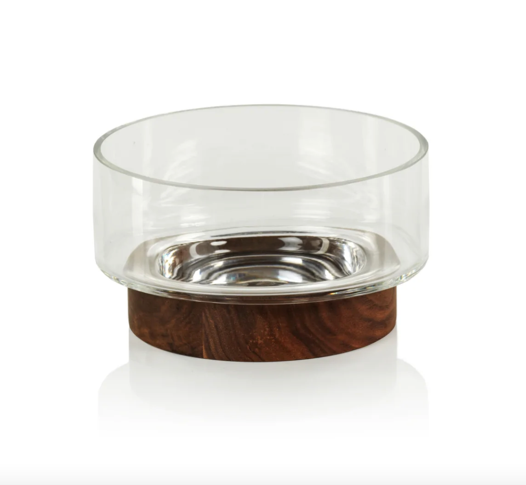 Glass Bowl on Walnut Wood Base